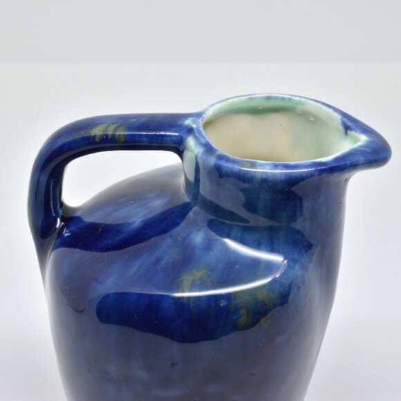 Ceramic Art Pottery Pitcher, Signed, Blue Drip Glaze, 4" Tall - Picture 7 of 7